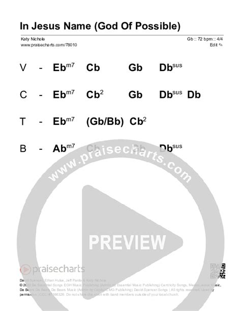 In Jesus Name (God Of Possible) Free Chords PDF (Katy Nichole)