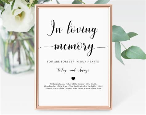 In Loving Memory Sign Template In Memory Sign Instant Etsy