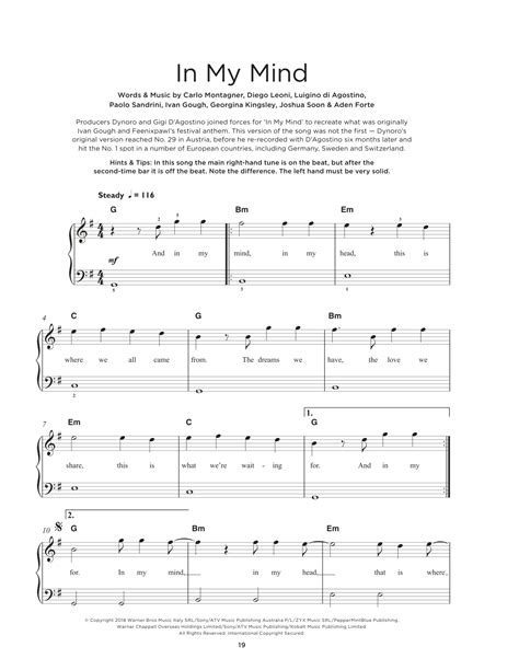 In My Mind Sheet Music Dynoro Piano, Vocal & Guitar Chords …