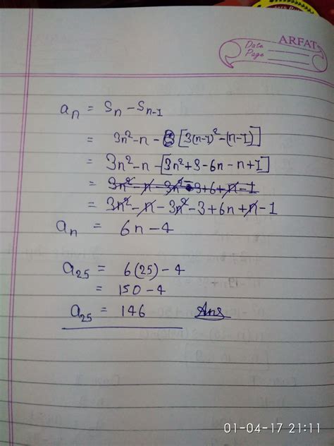 In an Ap the sum of first n terms is 3n2/2+13n/2.find the …