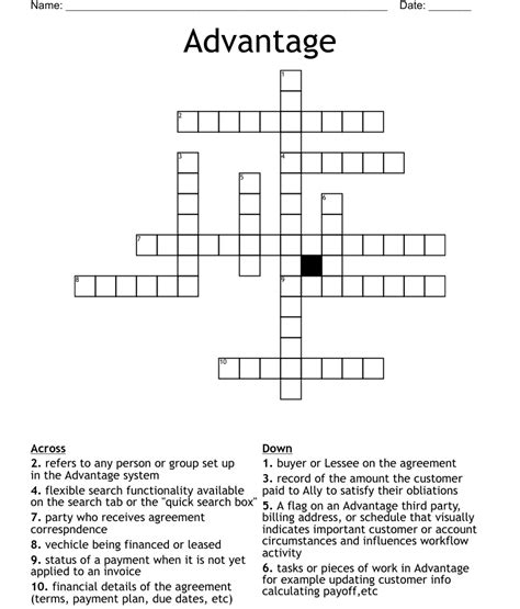 In good advantage crossword. Daily Themed Crossword is the new wonderful word game developed by PlaySimple Games, known by his best puzzle word games on the android and apple store. A fun crossword game with each day connected to a different theme. Choose from a range of topics like Movies, Sports, Technology, Games, History, Architecture and more! 