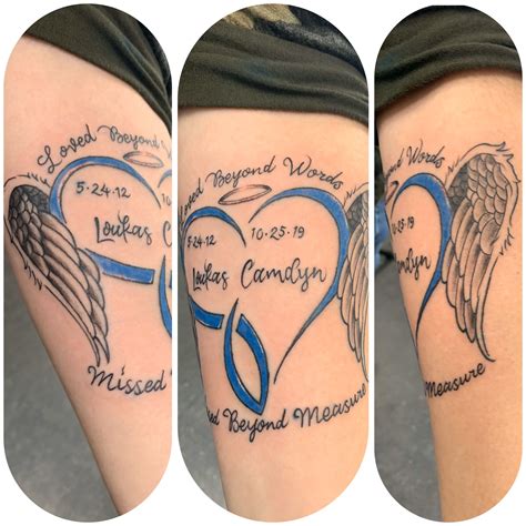 Memorial tattoos for a son. When contemplating a memorial tattoo for your son, you can try to incorporate symbols that hold a personal connection to your relationship. This may involve integrating his favorite animal, activity, or object into the design.. 