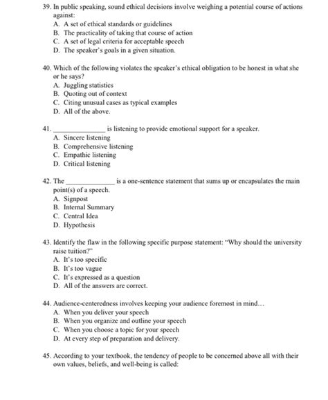 Knowing about ethics is essential, but even more important to being an ethical public speaker is putting that knowledge into practice by thinking through possible ethical pitfalls prior to standing up and speaking out. Table 2.1 "Public Speaking Ethics Checklist" is a checklist based on our discussion in this chapter to help you think through .... 