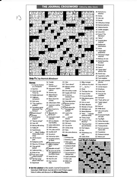 The WSJ Crossword was first introduced in 2008, and has since become a popular source of entertainment and mental stimulation for crossword enthusiasts around the world. The puzzle is created by a team of experienced crossword constructors, who are known for their creativity and skill in the field of crossword puzzles.. 