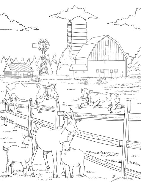In the farm Animals Adult Coloring Pages