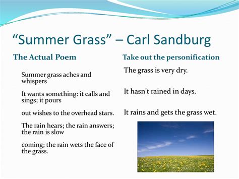 In the poem "Grass," personification is demonstrated by the …