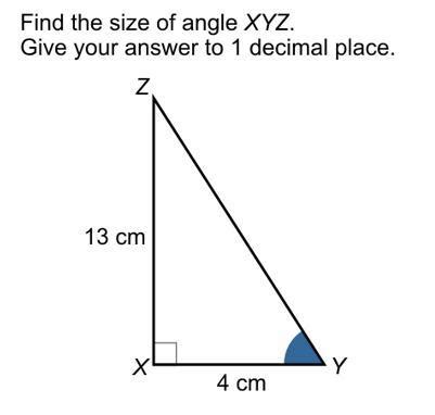 In triangle , = 49.6 , = 12.4 and ∠ = 90°. Calculate the size of angle XYZ?