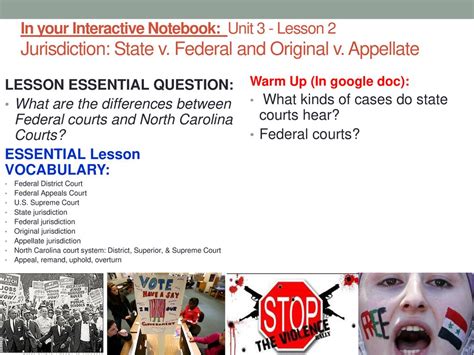 In your Interactive Notebook Unit 3 Lesson 2 Jurisdiction State v