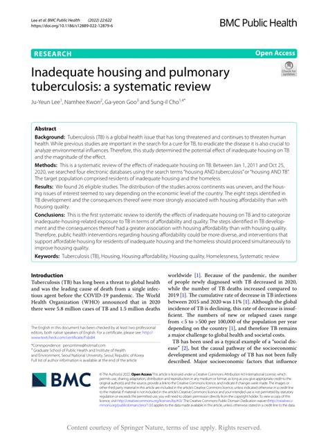 Inadequate housing and pulmonary tuberculosis: a systematic …