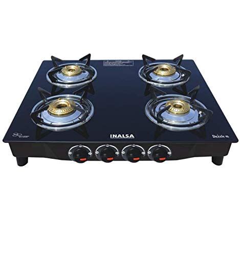 Inalsa Dazzle Open Glass Top 4 Burner Gas Stove, Manual Ignition, …