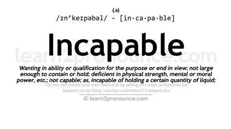 Incapable Meaning: INCAPABLE OF definition in American English Collins English image 1