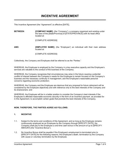 Incentive Agreement Sample