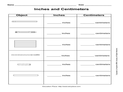Inches and Centimeters Worksheet for 2nd 3rd Grade Lesson Planet