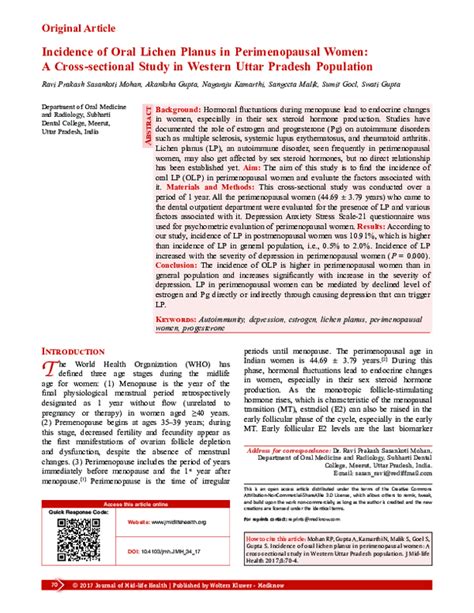 Incidence of Oral Lichen Planus in Perimenopausal Women: A