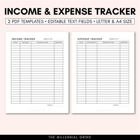 Income And Expenses Tracking Income Expense Tracker Printable Expenses Printable