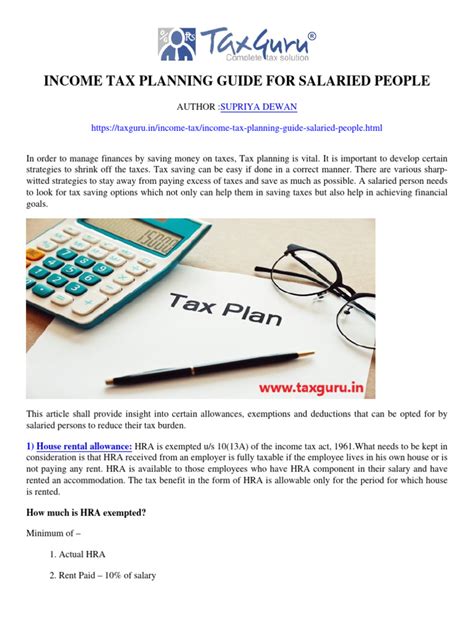 Income Tax Planning Guide For Salaried People - TaxGuru