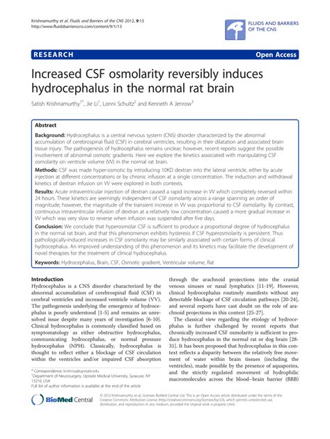 Increased CSF osmolarity reversibly induces hydrocephalus in …