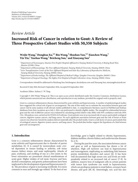 Increased Risk of Cancer in relation to Gout: A Review of Three ...