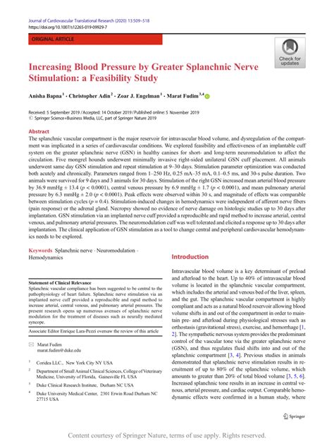 Increasing Blood Pressure by Greater Splanchnic Nerve