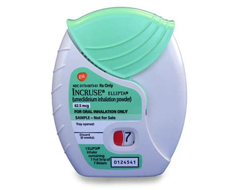 Incruse ellipta generic. Available as umeclidinium bromide; dosage expressed in terms of umeclidinium. Each foil-wrapped blister in the Incruse Ellipta inhaler device contains 74.2 mcg of umeclidinium bromide (equivalent to 62.5 mcg of umeclidinium). In vitro, each blister from the inhaler delivered 55 mcg of umeclidinium. Precise amount of drug … 