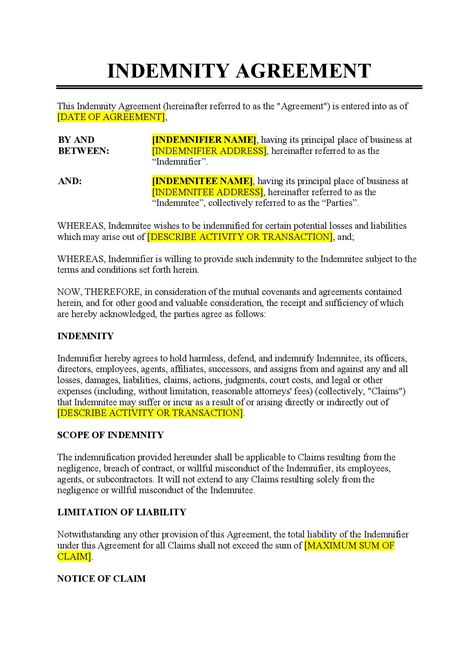 Indemnity Disclaimer Template PDF Template