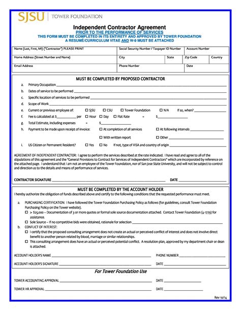 Independent Contractor Form Sample Forms
