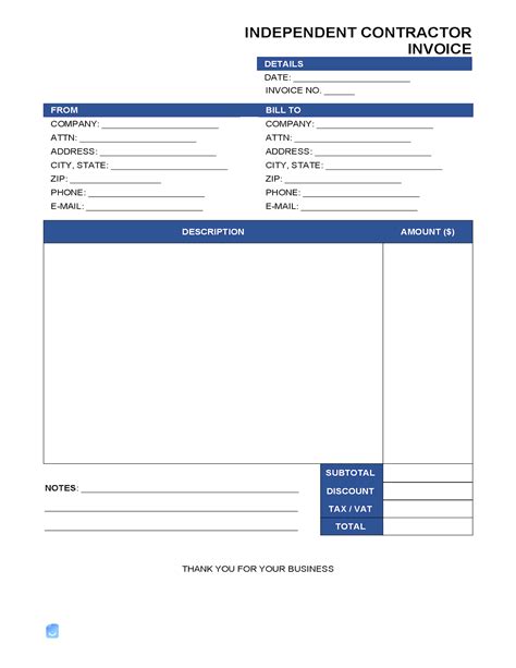 Independent Contractor Hourly Invoice Template in 2022 Invoice