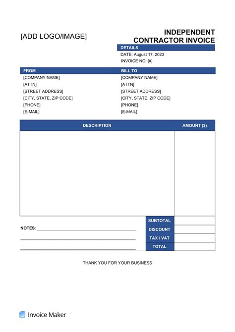 Independent Contractor Invoice Excel Excel Templates