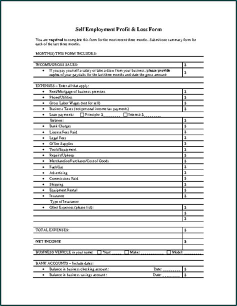 Independent Contractor Profit And Loss Statement Template Database