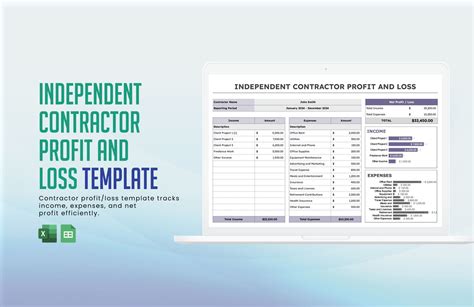 Independent Contractor Profit And Loss excel template for free