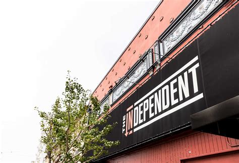 Independent sf. San Francisco, CA. 286. 208. 50. Feb 26, 2015. LOVE this venue - definitely my favorite in the city! All my favorite bands have played here in the past couple years and every time has been thoroughly enjoyable. The tickets are cheap (usually $15), the box office is open most nights, and the space is intimate and chill. You can see and hear the ... 