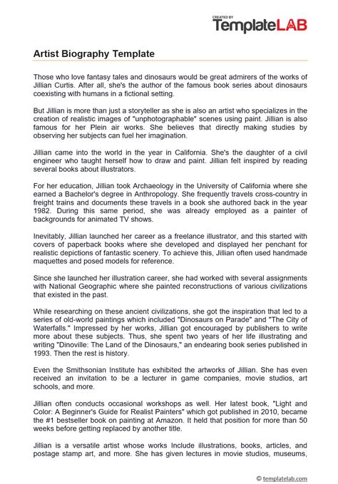 Index to artist biography sample samples free