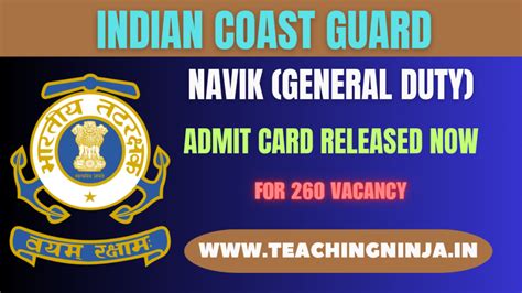 Indian Coast Guard Admit Card 2024 - Navik 255 Posts …