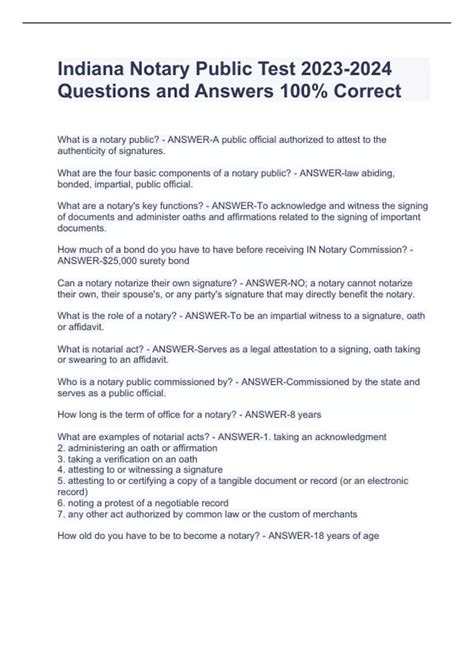 Indiana Notary Public Test Questions and Answers 100 CorrectIndiana