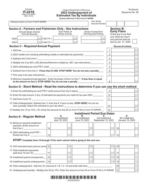 Indiana Underpayment of Estimated Tax by Individuals