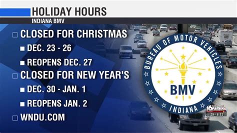 Indiana bmv holiday hours. Be aware of holiday closures at Indiana’s BMV branches by: Matt Adams. Posted: Dec 9, 2022 / 10:47 AM EST. ... Holiday / 2 hours ago. Best TV Prime Day Deals Holiday / 2 days ago. 
