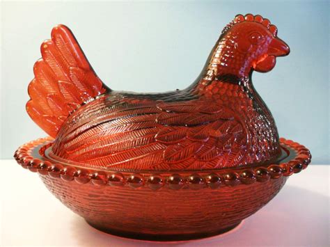 Indiana Glass Hen on Nest Covered Candy Dish Gold Vintage. (2) $28.00. $35.00 (20% off) Milk Glass Hen on Nest With Red Comb and Eyes. Vintage Hen on Basket Covered Dish. (167) $14.00.. 
