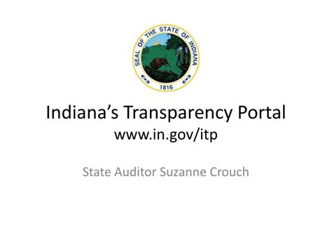 ITP. Finances. The Indiana Transparency Portal provides financial data relating to expenditures for goods and services, financial disbursements to local governments, revenue collections, and transfers of funding between state agencies. You can also find information on reserves and appropriations. . 