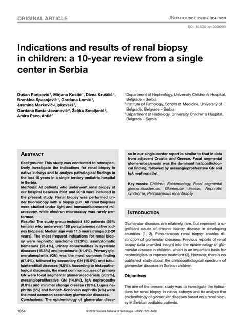 Indications and Outcomes of Renal Biopsies in Children: A Single . 