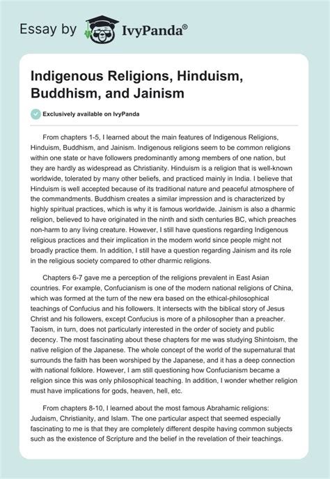 Indigenous Religions, Hinduism, Buddhism, and Jainism Essay