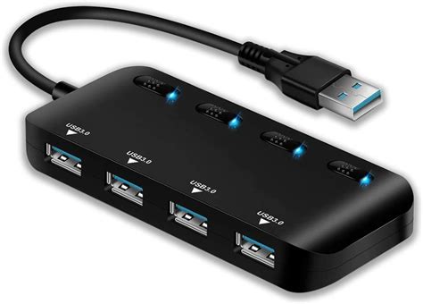 Indivisualhub - USB 3.0 Hub ORICO Powered 10 Ports USB Data Hub with Individual Switches and Indicator, 12V Power Adapter Support BC1.2 Charging, USB Extension for iMac Pro, MacBook Air/Mini, PS4, Surface Pro, PC 