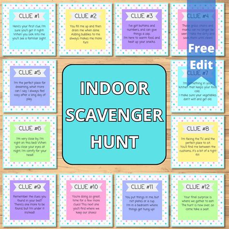 Indoor Photo Scavenger Hunt for Kids Printable Clues