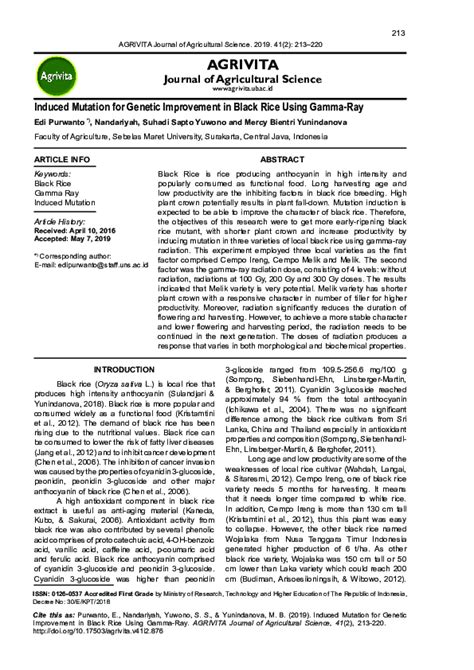 Induced Mutation for Genetic Improvement in Black Rice Using …