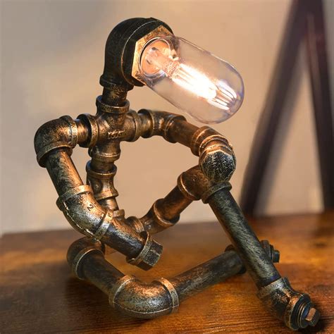 Industrial Looking Iron Pipe 3-Bulb Steampunk Table Lamp