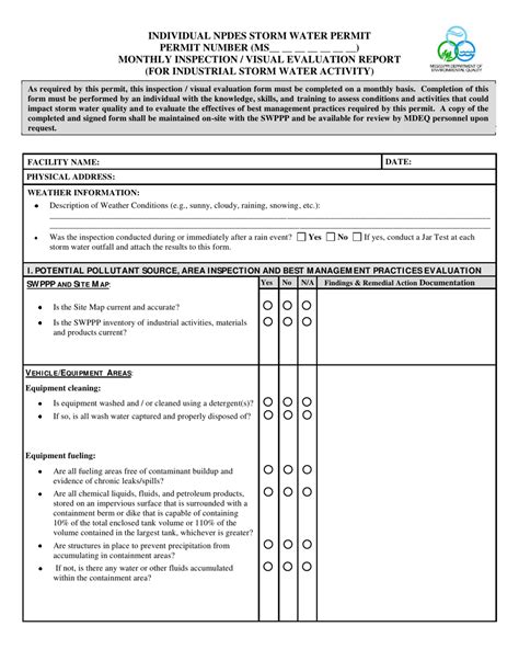 Industrial Stormwater Inspection Checklist - NPDES/SDS Industrial ...