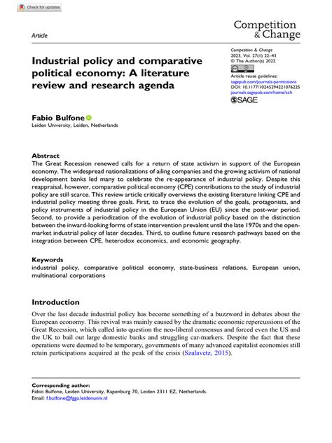 Industrial policy and comparative political economy: A literature ...