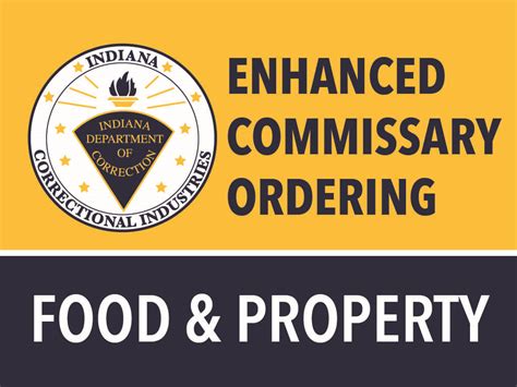 Inecomordering com. Quarterly Food and Hygiene Program. In addition to their normal commissary orders, incarcerated individuals located in the Indiana Department of Correction Adult Facilities may receive one Enhanced Commissary Food and Hygiene Order up to 30 pounds of product per quarter. These orders can contain any of the approved items that appear on this ... 