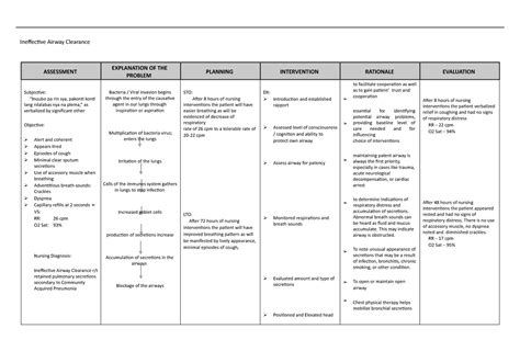 Ineffective airway clearance - Assessment Explanation of the