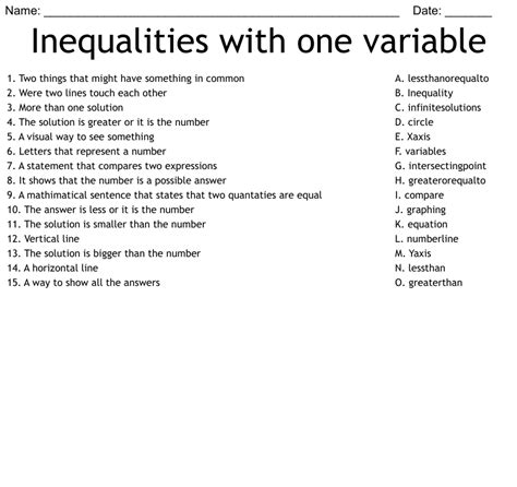 Inequalities with one variable Worksheet WordMint