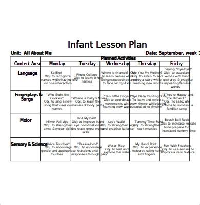 Infant Lesson Plan Ideas Examples and Forms
